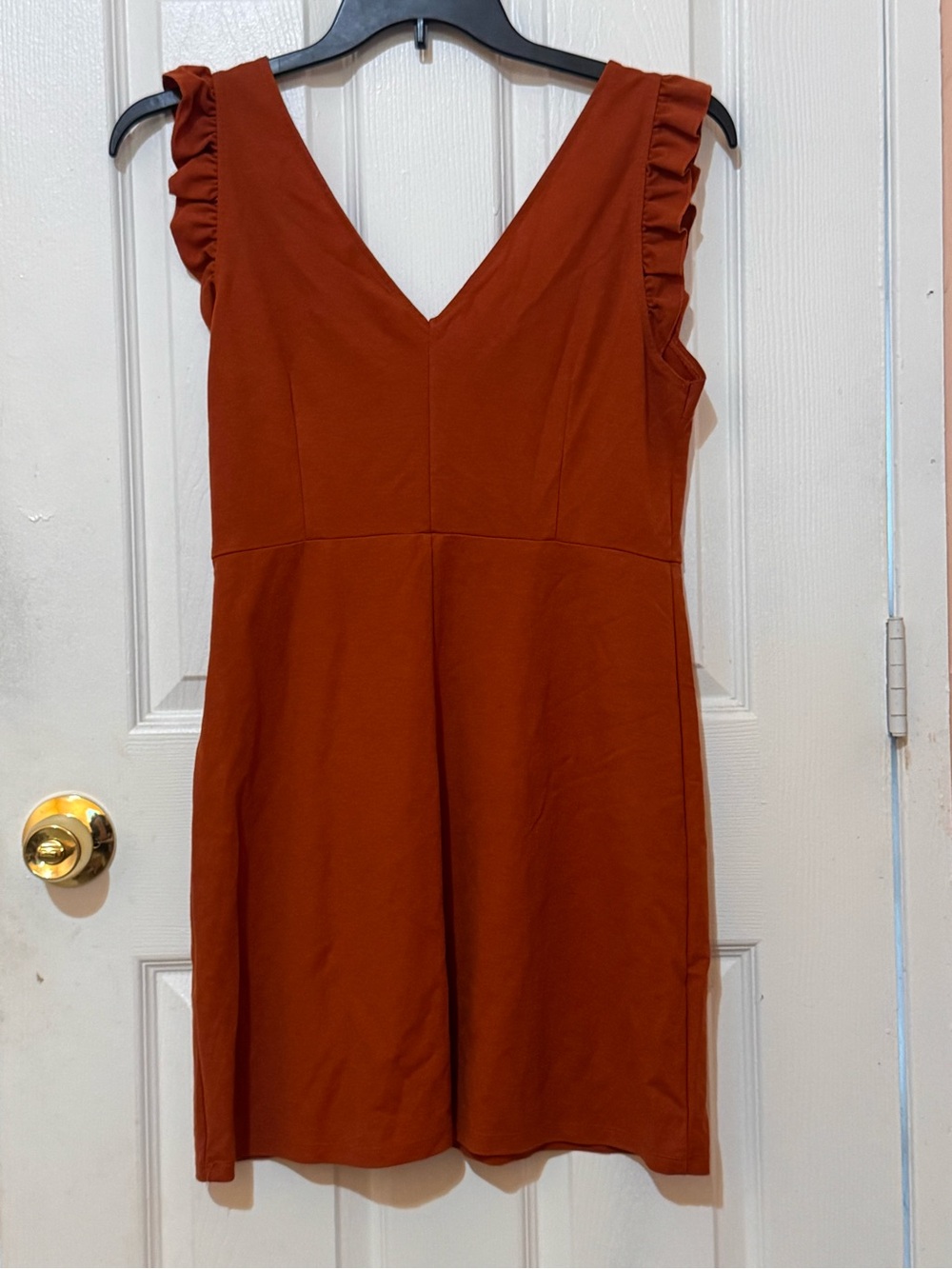 SHEIN Rust Ruffle-Sleeve V-Neck Mini Dress - Picture 2 of 2